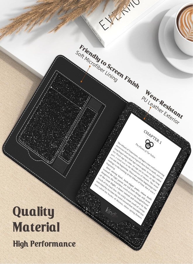 MoKo Case for 6" All-New Kindle(11th Generation 2024/2022 Release), Lightweight PU Leather Cover Stand Shell with Hand Strap Auto Wake/Sleep for Kindle 2024 11th Gen e-Reader, Glitter Black - Image 4