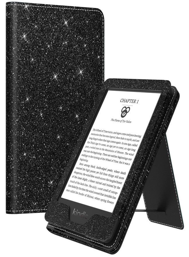 MoKo Case for 6" All-New Kindle(11th Generation 2024/2022 Release), Lightweight PU Leather Cover Stand Shell with Hand Strap Auto Wake/Sleep for Kindle 2024 11th Gen e-Reader, Glitter Black - Image 1