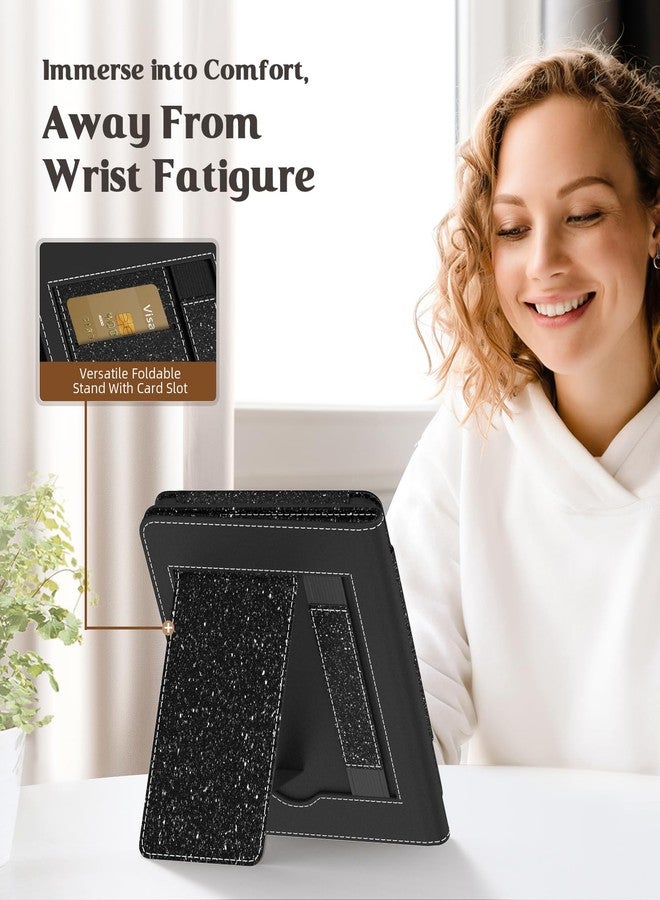 MoKo Case for 6" All-New Kindle(11th Generation 2024/2022 Release), Lightweight PU Leather Cover Stand Shell with Hand Strap Auto Wake/Sleep for Kindle 2024 11th Gen e-Reader, Glitter Black - Image 3