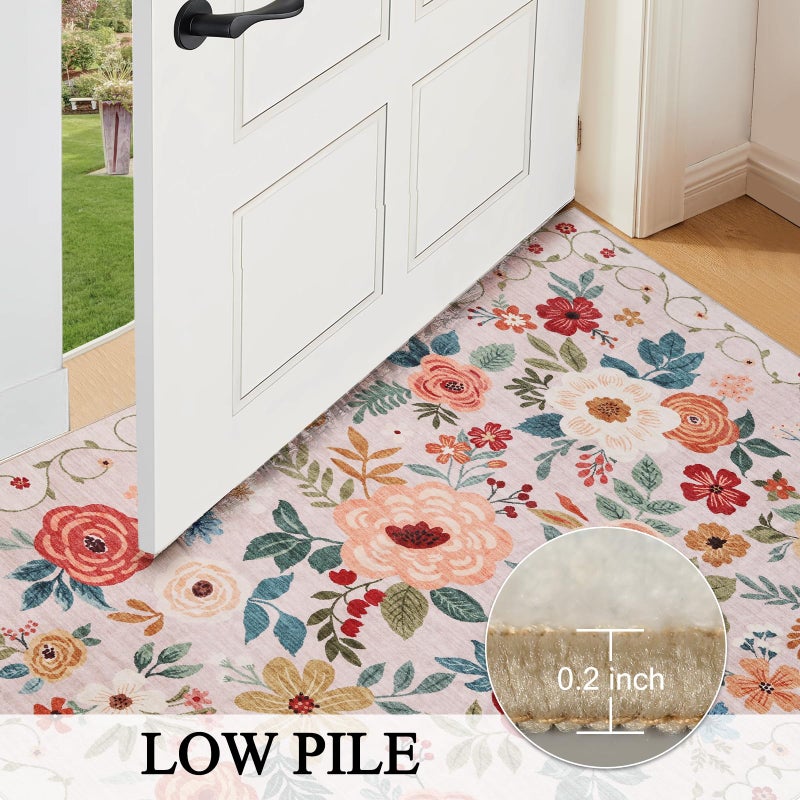 DUKINO 3x5 Area Rug, Floral Rugs for Entryway, Lightweight Non Slip Washable Rug, Indoor Low Pile & Non-Shedding Boho Design Rugs for Bedroom, Living Room, Dining Room, Kitchen, Beige - Image 5