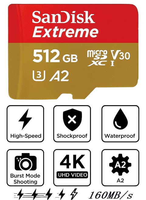 بطاقة Extreme microSDXC microSDXC UHS-I بسعة 512 جيجابايت