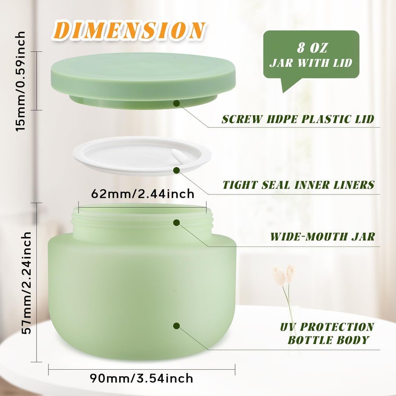 USRommaner 4 Pack 8 OZ Plastic Jars Round Cosmetic Container with Lids,Wide Mouth Soft Slime Jars for Lotion,Hand Cream,Ointments,Makeup,Body Butter,Rhinestone,Samples Pot Travel Make Up Storage (Green) - Image 3