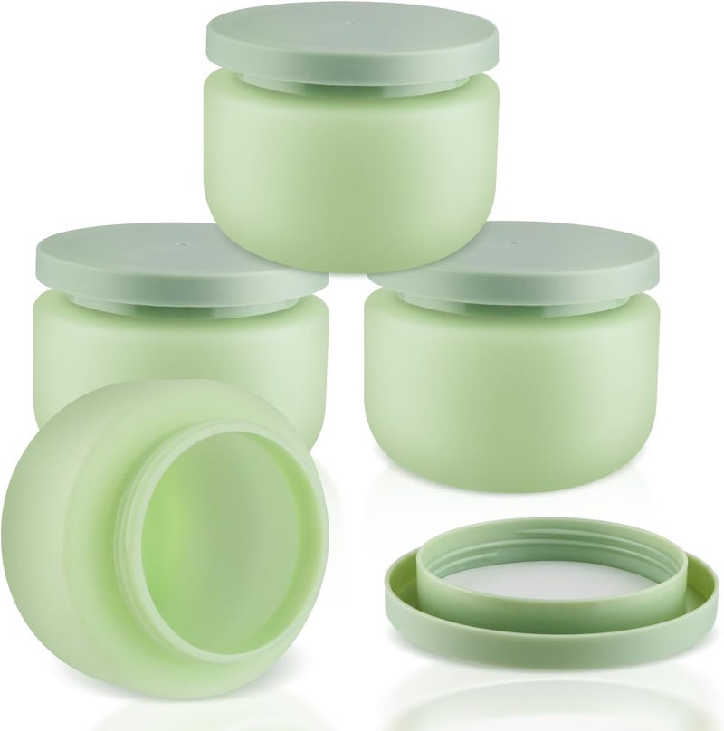 USRommaner 4 Pack 8 OZ Plastic Jars Round Cosmetic Container with Lids,Wide Mouth Soft Slime Jars for Lotion,Hand Cream,Ointments,Makeup,Body Butter,Rhinestone,Samples Pot Travel Make Up Storage (Green) - Image 1