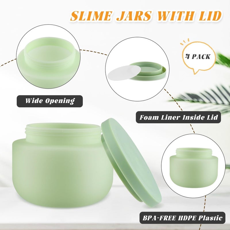 USRommaner 4 Pack 8 OZ Plastic Jars Round Cosmetic Container with Lids,Wide Mouth Soft Slime Jars for Lotion,Hand Cream,Ointments,Makeup,Body Butter,Rhinestone,Samples Pot Travel Make Up Storage (Green) - Image 2
