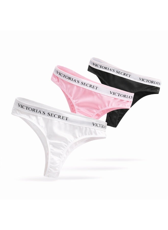 Victoria's Secret Women's 3-Piece Panty string Set: Soft cotton, comfortable design, high-quality material, perfect for everyday wear - Black, white and pink colors - Size XL - Image 1
