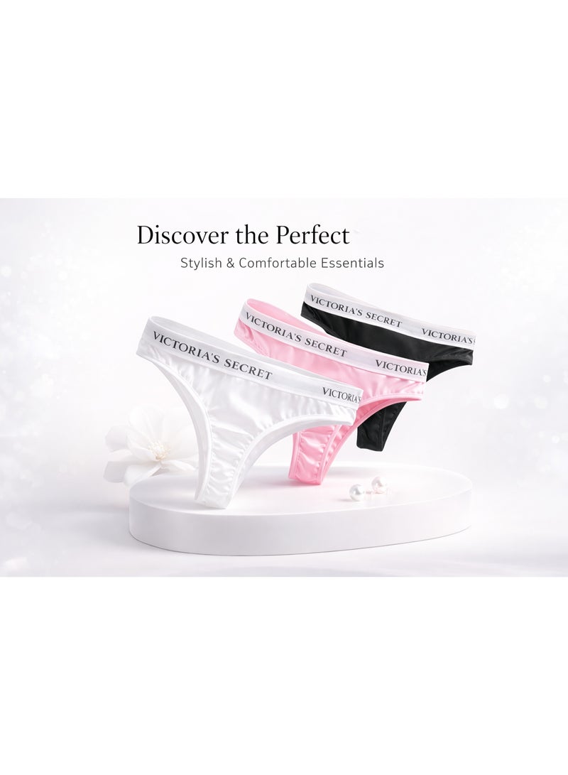 Victoria's Secret Women's 3-Piece Panty string Set: Soft cotton, comfortable design, high-quality material, perfect for everyday wear - Black, white and pink colors - Size XL - Image 2