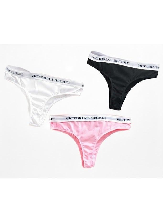 Victoria's Secret Women's 3-Piece Panty string Set: Soft cotton, comfortable design, high-quality material, perfect for everyday wear - Black, white and pink colors - Size XL - Image 3
