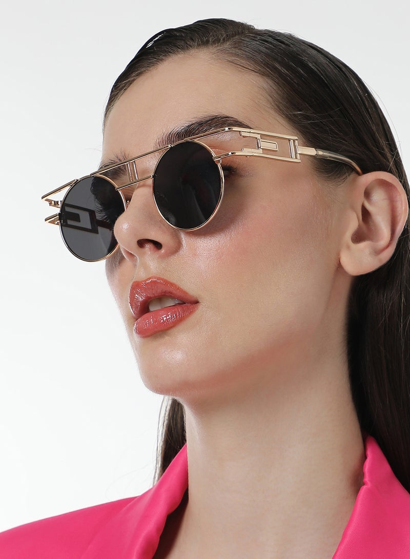 Haute Sauce Haute Sauce Women's The Indie Round Sunglasses For Casual Wear | One-Size | Champayne Gold Alloy Frame | Midnight Black Polarized Lens | Full Rim | Eyewear For Woman & Girls  - Image 2