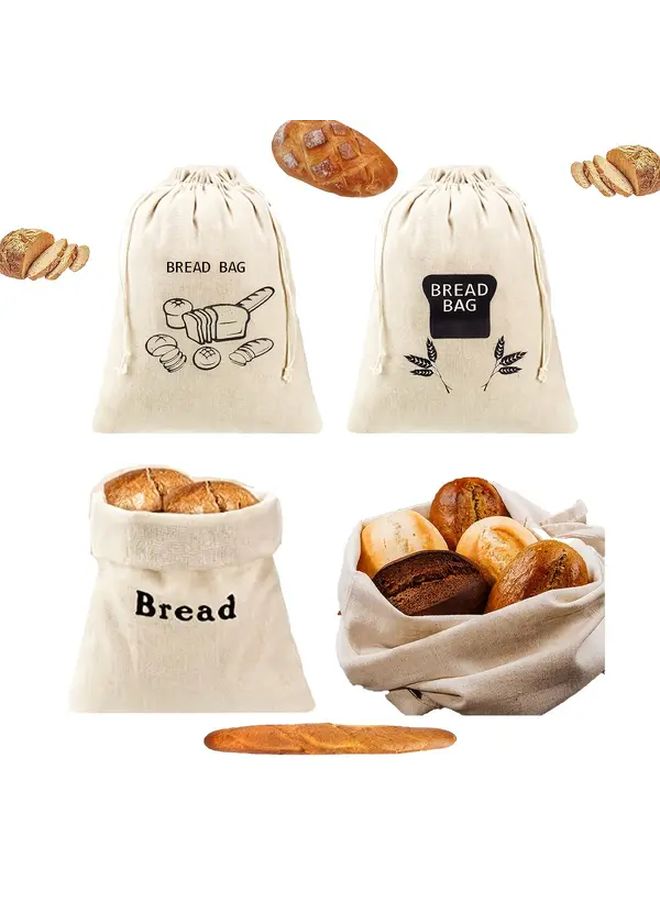 Natural Unbleached Linen Bread Bags Set Of 3 For Artisan Food Storage - Image 1