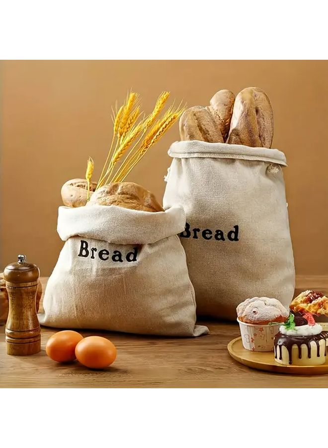 Natural Unbleached Linen Bread Bags Set Of 3 For Artisan Food Storage - Image 2