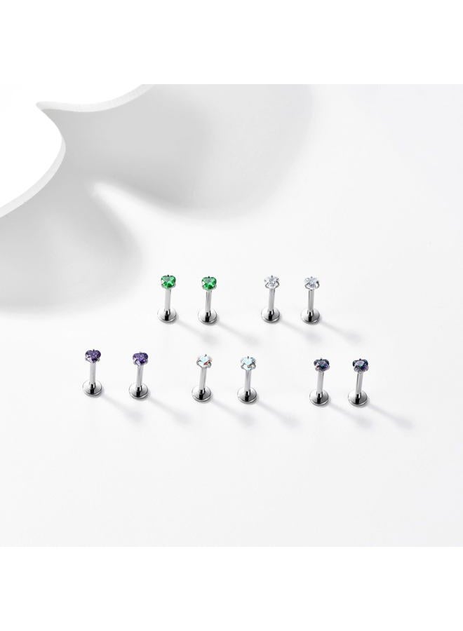 TOMIDES G23 Titanium Lip Labret Studs Helix Tragus Earring Set 16G Threadless CZ Nose Stud Hypoallergenic Conch Lobe Monroe Piercing Jewelry, Titanium, cubic zirconia - Image 3