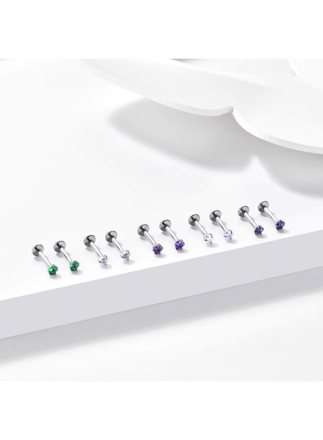 TOMIDES G23 Titanium Lip Labret Studs Helix Tragus Earring Set 16G Threadless CZ Nose Stud Hypoallergenic Conch Lobe Monroe Piercing Jewelry, Titanium, cubic zirconia - Image 4