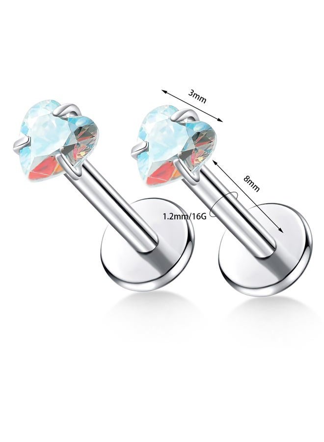 TOMIDES G23 Titanium Lip Labret Studs Helix Tragus Earring Set 16G Threadless CZ Nose Stud Hypoallergenic Conch Lobe Monroe Piercing Jewelry, Titanium, cubic zirconia - Image 2