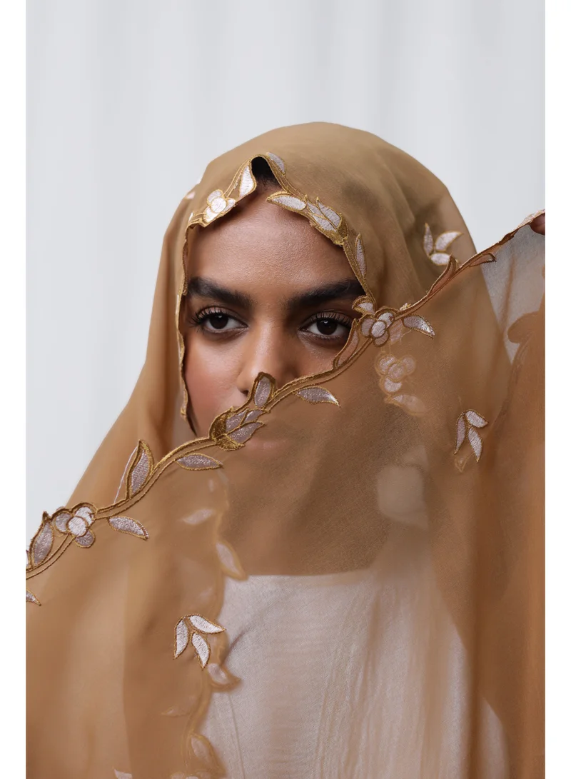 Ophelia Orange Embroidery Hijab – Elegant Embroidered Modest Hijab for Women for Women | Best Price UAE
