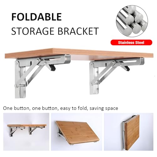 VOLO 16 Inch Stainless Steel Folding Brackets | 150kg Capacity | Heavy Duty Foldable Shelf Brackets for Wall, Table & Rack Support, L Angle Brackets with Fittings for Fold Down Tables | 2 Pieces - Image 4