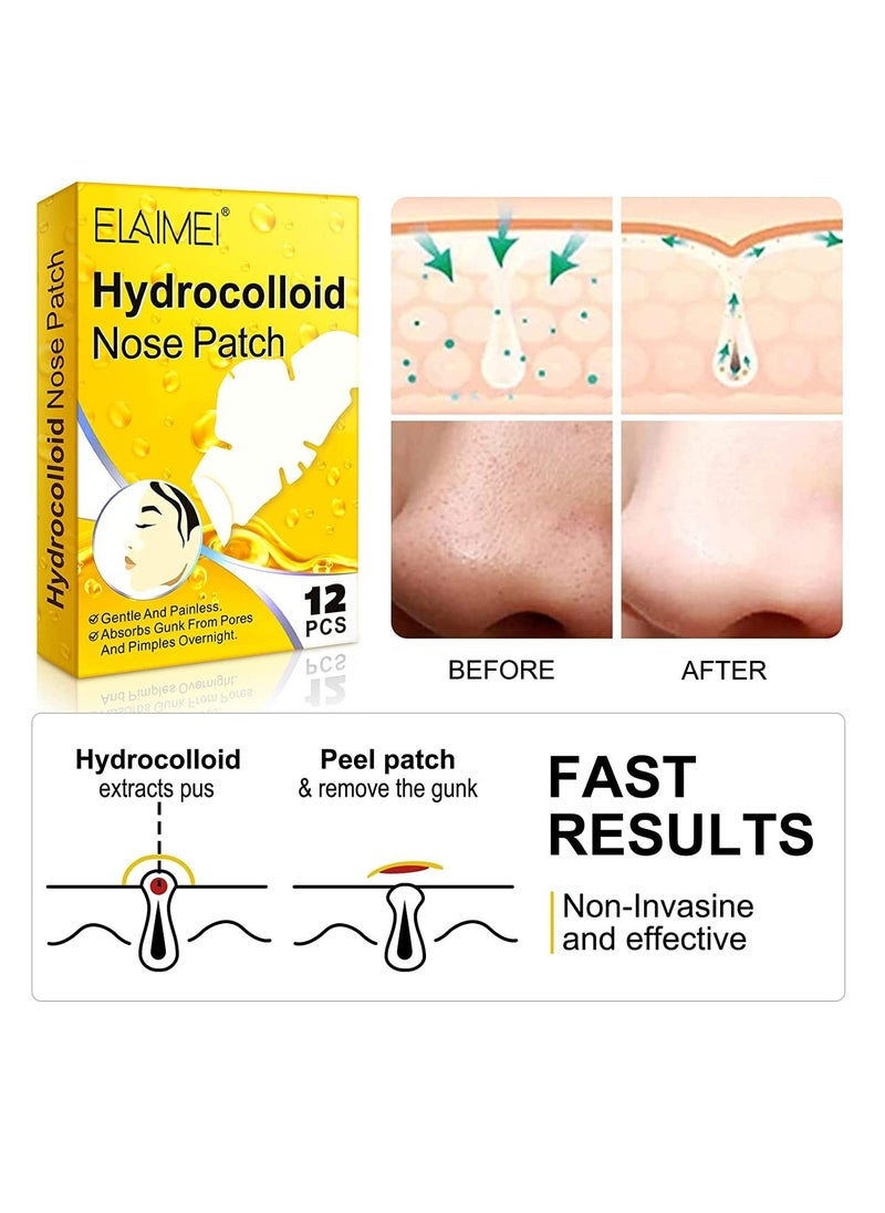 Elaimei - 12 Pcs Hydrocolloid Nose Patch - Cleansing Pore Strip for Nose Pores, Pimples, Zits and Oil - Overnight Pore Strips to Absorb Acne Nose Gunk - Image 1