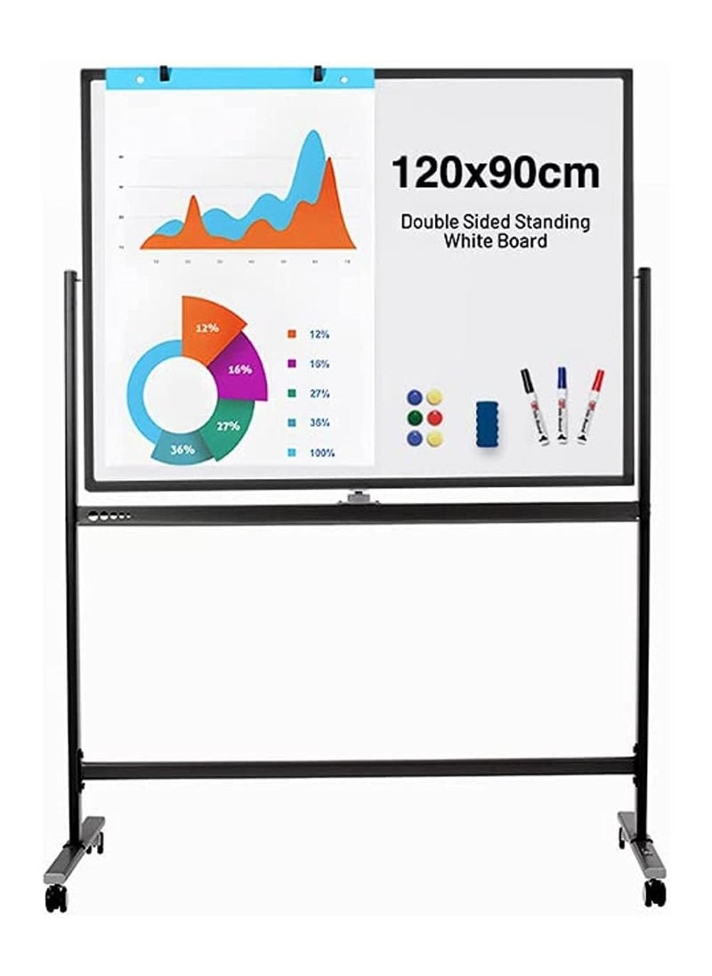 Cool Baby - Large Size Rolling Whiteboard 90 * 120cm - Magnetic Whiteboard with Base - Double Sided Adjustable Height Dry Wipe Board - Mobile with Easel - Suitable for home offices and schools - Image 1