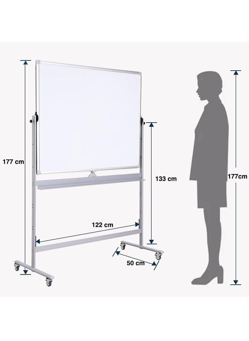 Cool Baby - Large Size Rolling Whiteboard 90 * 120cm - Magnetic Whiteboard with Base - Double Sided Adjustable Height Dry Wipe Board - Mobile with Easel - Suitable for home offices and schools - Image 1