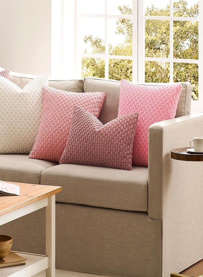K KEVIN TEXTILE طقم أغطية وسائد ديكور من كيفن تيكستايل، قطعتان، وسائد مخملية مخططة، أغطية وسائد، ديكور منزلي بوهيمي، أغطية وسائد للأريكة والسرير وغرفة المعيشة، مقاس 18 × 18 بوصة، لون وردي داكن - Image 4