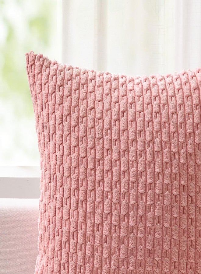 K KEVIN TEXTILE طقم أغطية وسائد ديكور من كيفن تيكستايل، قطعتان، وسائد مخملية مخططة، أغطية وسائد، ديكور منزلي بوهيمي، أغطية وسائد للأريكة والسرير وغرفة المعيشة، مقاس 18 × 18 بوصة، لون وردي داكن - Image 2