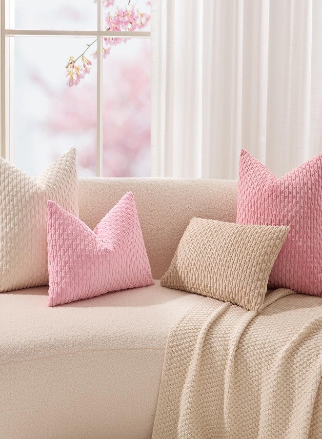 K KEVIN TEXTILE طقم أغطية وسائد ديكور من كيفن تيكستايل، قطعتان، وسائد مخملية مخططة، أغطية وسائد، ديكور منزلي بوهيمي، أغطية وسائد للأريكة والسرير وغرفة المعيشة، مقاس 18 × 18 بوصة، لون وردي داكن - Image 5