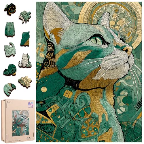 Mocfesk Wooden Puzzles for Adults Cat Jigsaw Puzzles Unique Shaped Animal Jigsaw Puzzles for Adults and Kids Birthday Gifts Fun Challenge Family Game 135 x 18 in - Image 1