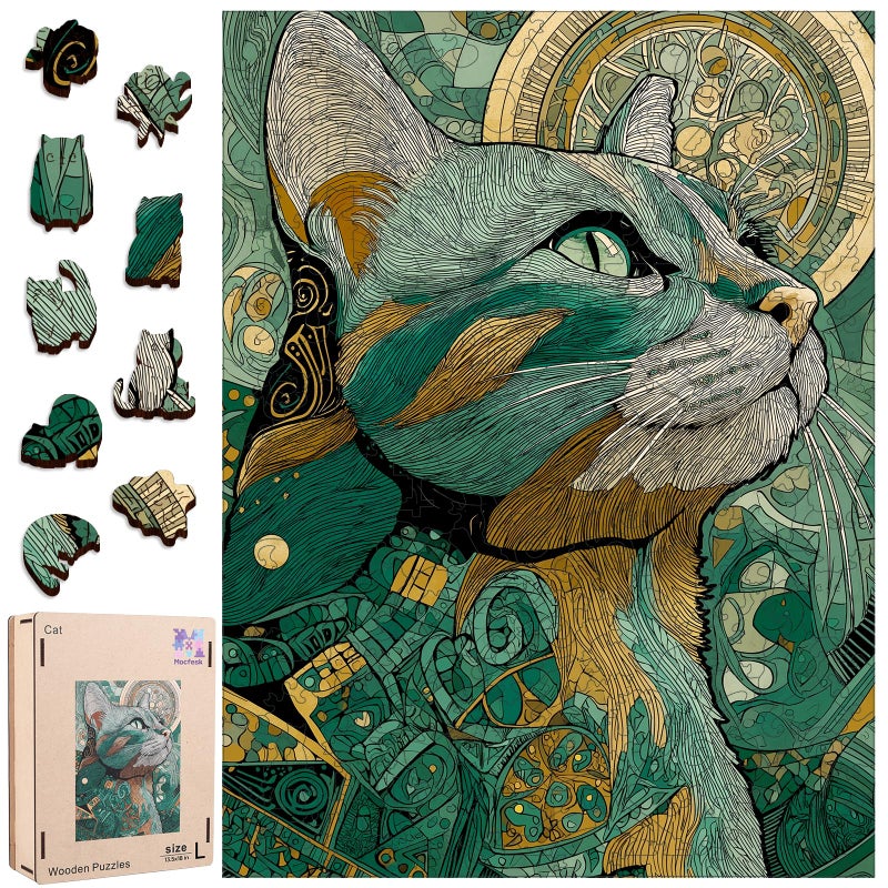 Mocfesk Wooden Puzzles for Adults Cat Jigsaw Puzzles Unique Shaped Animal Jigsaw Puzzles for Adults and Kids Birthday Gifts Fun Challenge Family Game 135 x 18 in - Image 3