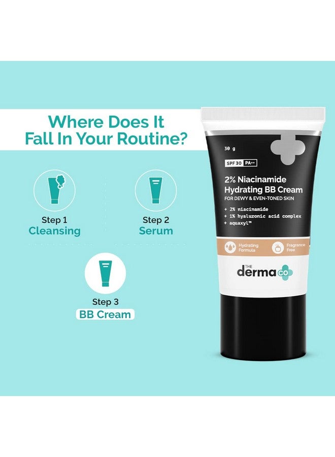 THE derma Co The Derma Co 2% Niacinamide Dewy, Radiant Hydrating All Skin Type Medium Coverage Bb Cream With Spf 30 Pa++ Enriched With 1% Hyaluronic Acid Complex & Aquaxyl - 30 G 02 - Nude Glow  - Image 3