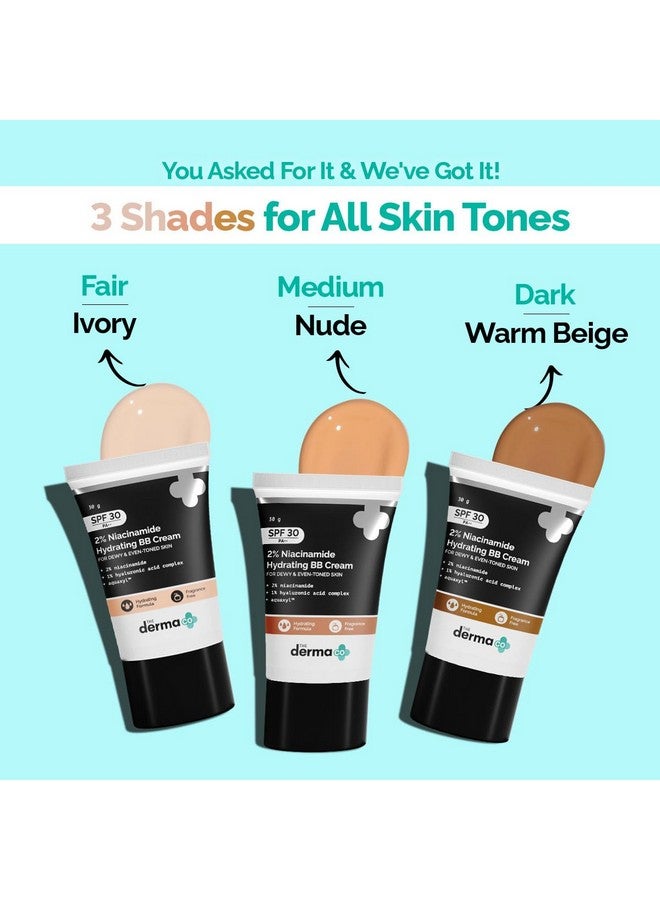 THE derma Co The Derma Co 2% Niacinamide Dewy, Radiant Hydrating All Skin Type Medium Coverage Bb Cream With Spf 30 Pa++ Enriched With 1% Hyaluronic Acid Complex & Aquaxyl - 30 G 02 - Nude Glow  - Image 2
