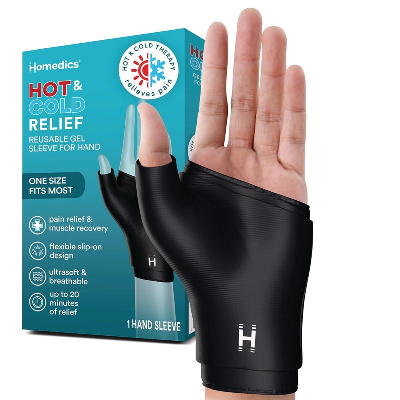 Homedics Hot and Cold Relief Gel Hand Sleeve Heat or Ice Therapy for Hand Wrist and Thumb SoftTouch Stretch Fabric Contoured Hydrogel Design for Comfort and Relaxation - Image 1