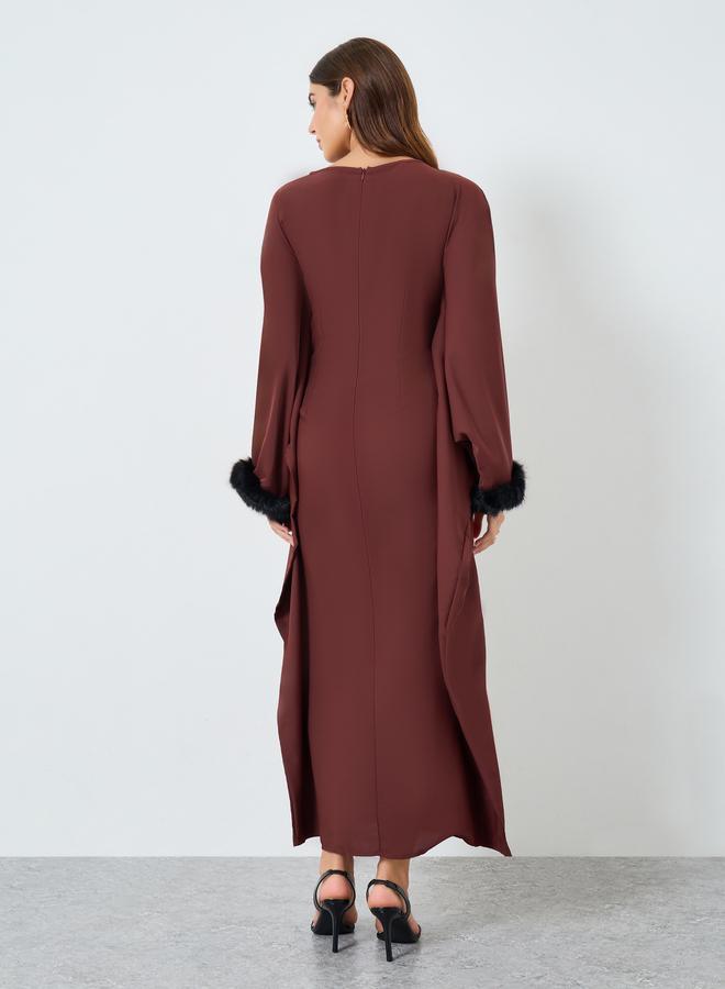 Take Two Rust Maxi Dress with Faux Fur Cuffs - Image 3
