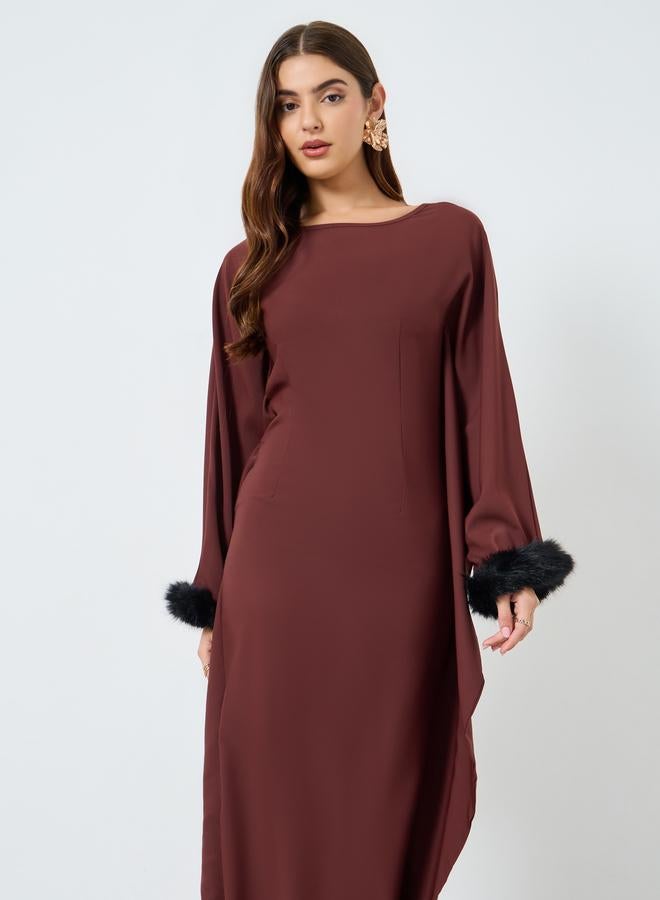 Take Two Rust Maxi Dress with Faux Fur Cuffs - Image 2