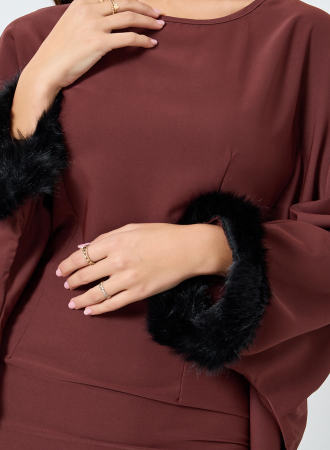 Take Two Rust Maxi Dress with Faux Fur Cuffs - Image 4