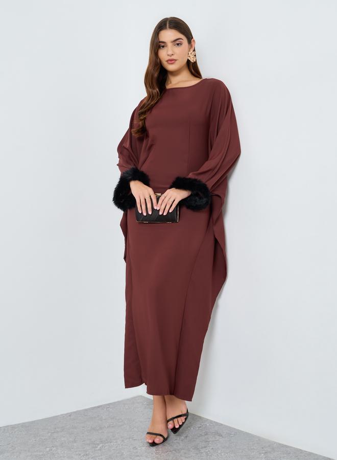 Take Two Rust Maxi Dress with Faux Fur Cuffs - Image 1