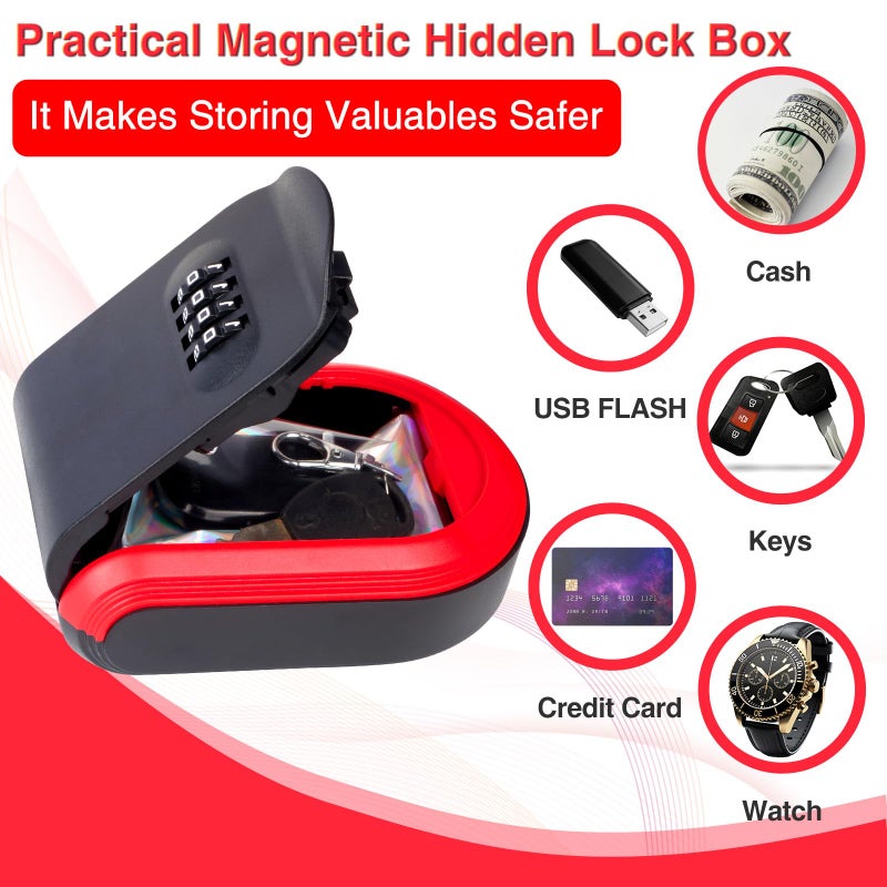 Domthent Magnetic Key Box for Under Car, Lockbox for Keys with Combination Lock, Signal Shield Bag and 5 Strong Magnets, Hide a Key Outside for Vehicle, Home or Office Use (1, RED) - Image 5