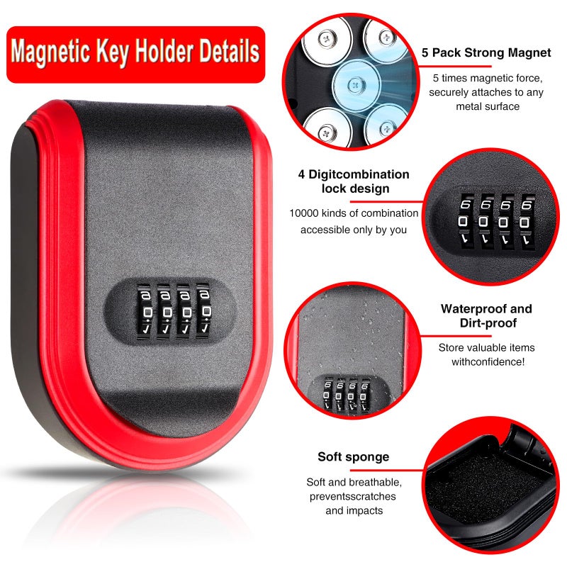 Domthent Magnetic Key Box for Under Car, Lockbox for Keys with Combination Lock, Signal Shield Bag and 5 Strong Magnets, Hide a Key Outside for Vehicle, Home or Office Use (1, RED) - Image 4