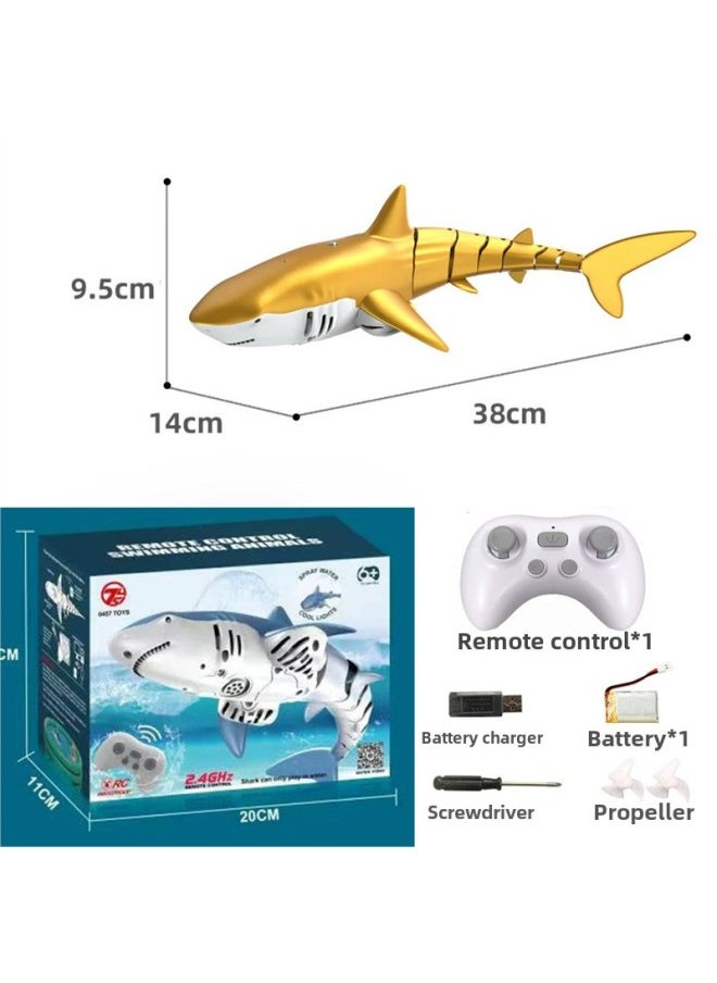 null - Remote Control Dolphin Real Animal Headlight Shark Whale Water Spray Summer Water Children's Day Water Play Boy Toy-Color:Remote Control Golden Shark Can Spray Water + Upgraded Waterproof Remote Control-Specifications:Lithium Battery *4, 120 Minutes Battery Life + Freight Insurance + Lifetime Warranty - Image 1
