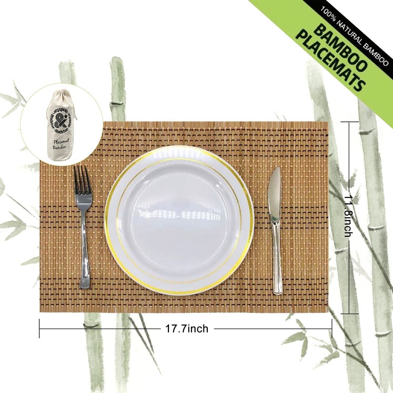 ANDSTAR Set of 8 Pcs Bamboo Placemats Natural Anti-Slip Bamboo Placemats Washable Heat-Resistant Table Mats for Dining Room and Kitchen (Brown+White+Black) - Image 2