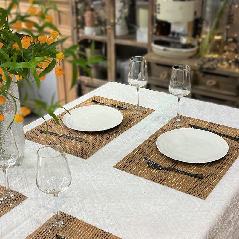 ANDSTAR Set of 8 Pcs Bamboo Placemats Natural Anti-Slip Bamboo Placemats Washable Heat-Resistant Table Mats for Dining Room and Kitchen (Brown+White+Black) - Image 5