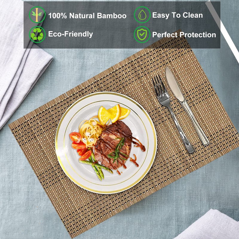 ANDSTAR Set of 8 Pcs Bamboo Placemats Natural Anti-Slip Bamboo Placemats Washable Heat-Resistant Table Mats for Dining Room and Kitchen (Brown+White+Black) - Image 3