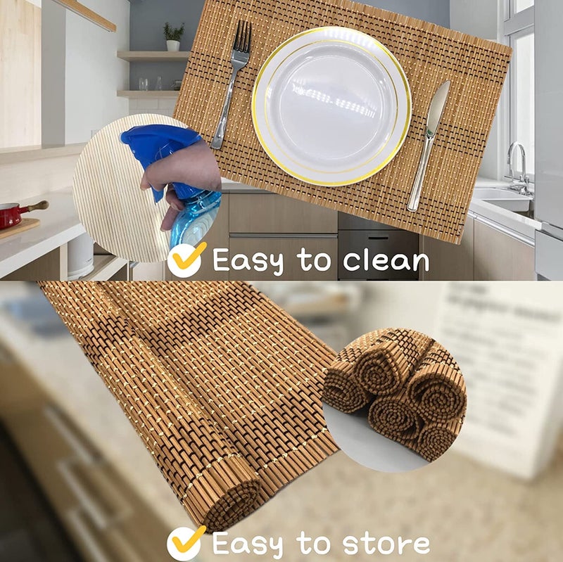 ANDSTAR Set of 8 Pcs Bamboo Placemats Natural Anti-Slip Bamboo Placemats Washable Heat-Resistant Table Mats for Dining Room and Kitchen (Brown+White+Black) - Image 4