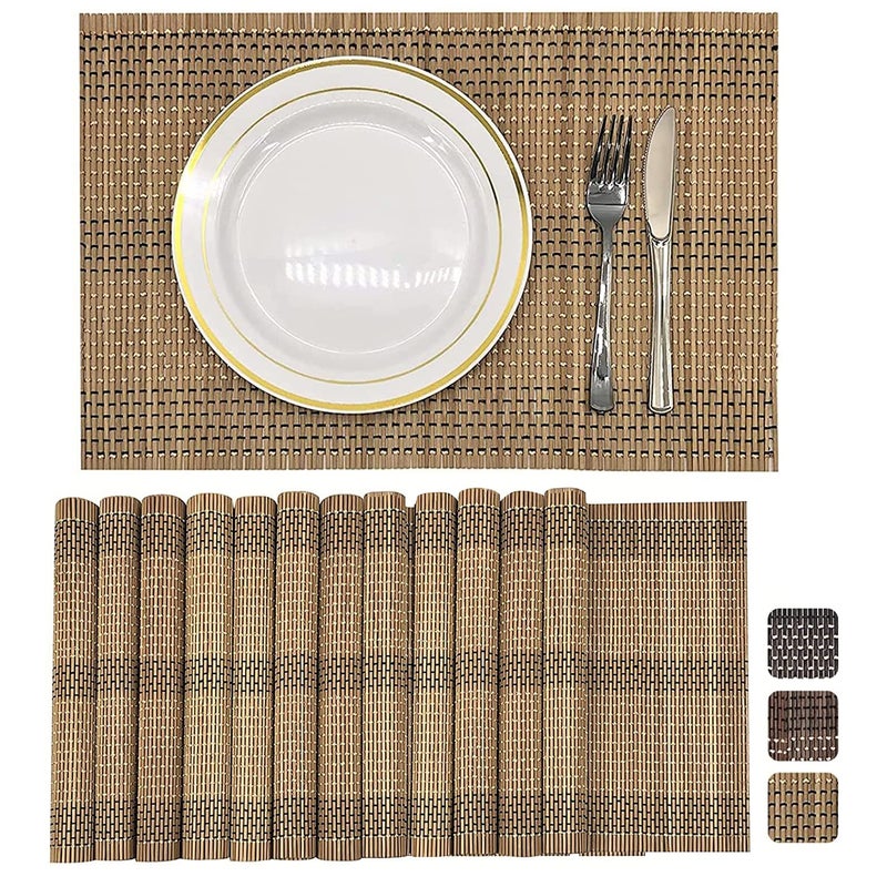 ANDSTAR Set of 8 Pcs Bamboo Placemats Natural Anti-Slip Bamboo Placemats Washable Heat-Resistant Table Mats for Dining Room and Kitchen (Brown+White+Black) - Image 1