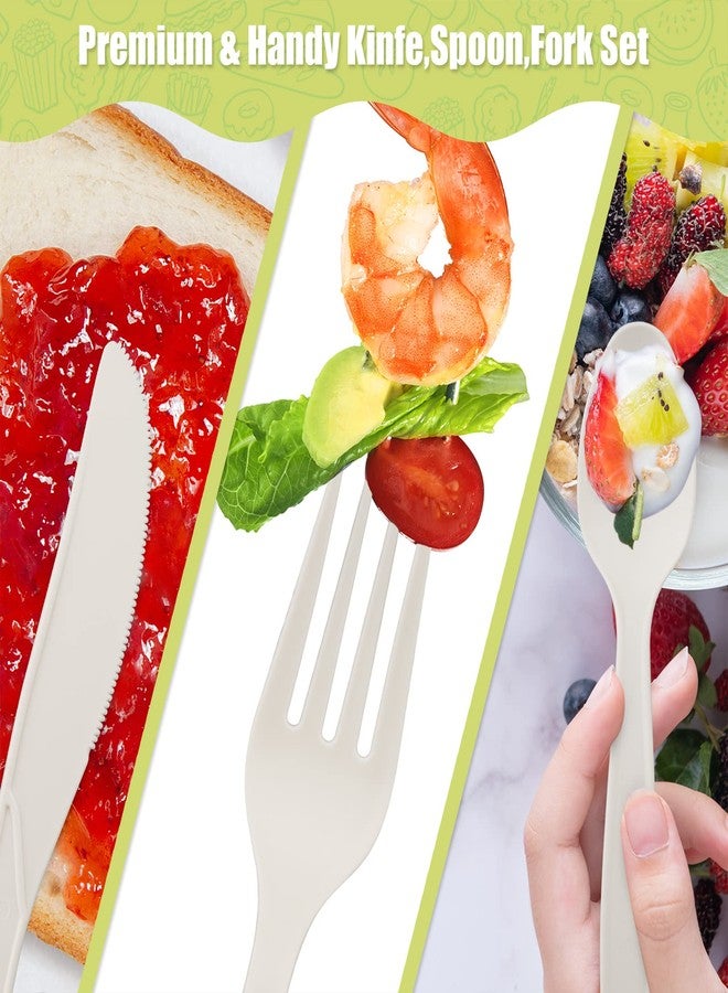 Fuyit 150 Count Compostable Cutlery Set, Disposable Biodegradable Utensils Eco-friendly Durable Cornstarch Flatware Includes 50 Forks, Knives & Spoons for Party, BBQ, Picnic & Potlucks (White) - Image 5