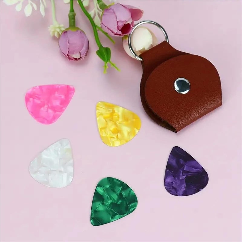 35pcs Guitar Pick Storage Bag, Contains 0.46mm Celluloid Picks Case Keychain Shape(Brown) - Image 5