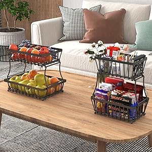Ndola Fruit Baskets with 2 Tier for Kitchen Countertop 31 x 30 x 18 cm Stylish Kitchen Organiser in Space Saving Steel Design Display Stand for Fresh Fruit Vegetables and Snacks - Image 2
