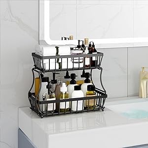 Ndola Fruit Baskets with 2 Tier for Kitchen Countertop 31 x 30 x 18 cm Stylish Kitchen Organiser in Space Saving Steel Design Display Stand for Fresh Fruit Vegetables and Snacks - Image 3