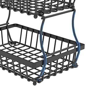 Ndola Fruit Baskets with 2 Tier for Kitchen Countertop 31 x 30 x 18 cm Stylish Kitchen Organiser in Space Saving Steel Design Display Stand for Fresh Fruit Vegetables and Snacks - Image 5