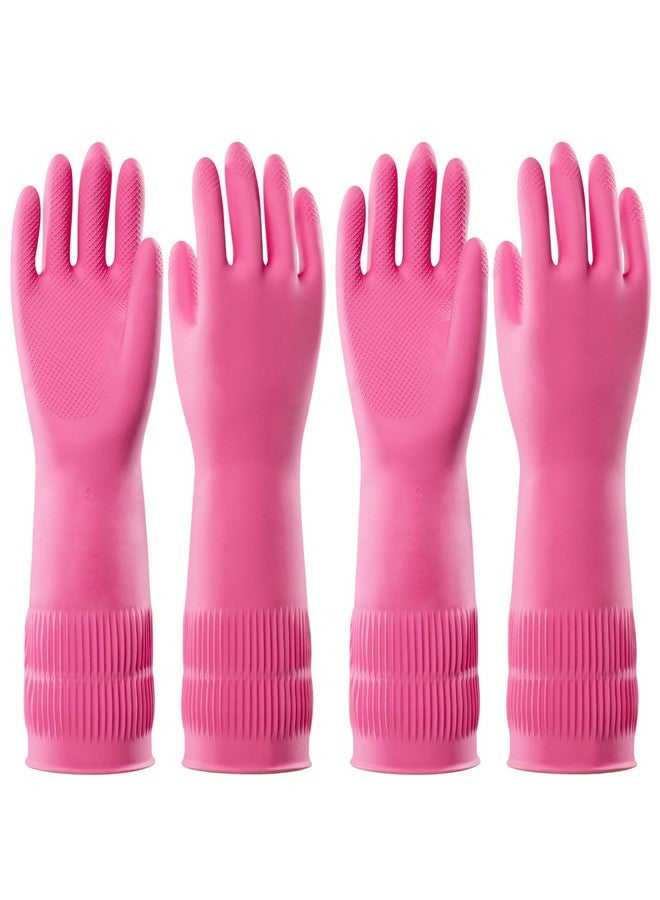 PACIFIC PPE قفازات مطاطية قابلة لإعادة الاستخدام من PACIFIC عدد 2 للغسيل والتنظيف، قفازات منزلية مقاومة للماء للمطبخ والحمام، قفازات غسيل صحون مطاطية، وردي، صغير - Image 1