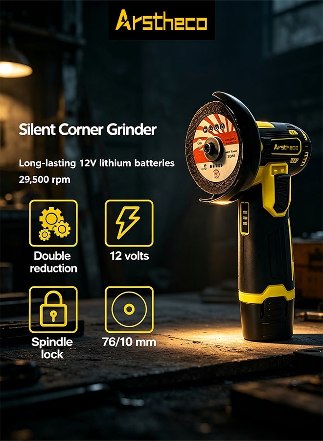 Arstheco 12V Cordless Mini Angle Grinder, Brushless Motor, 2 Lithium Batteries, Multi-Purpose for Cutting and Grinding - Image 4