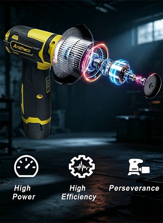 Arstheco 12V Cordless Mini Angle Grinder, Brushless Motor, 2 Lithium Batteries, Multi-Purpose for Cutting and Grinding - Image 2